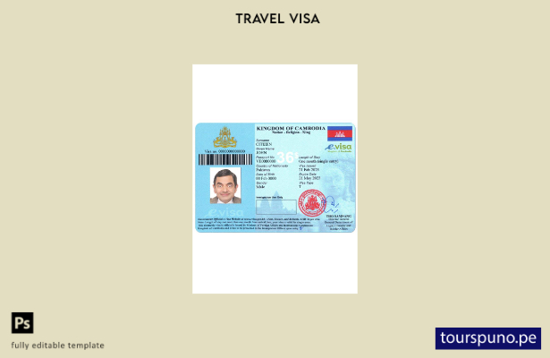 Plantilla de versión de visa de entrada a Camboya lista para imprimir